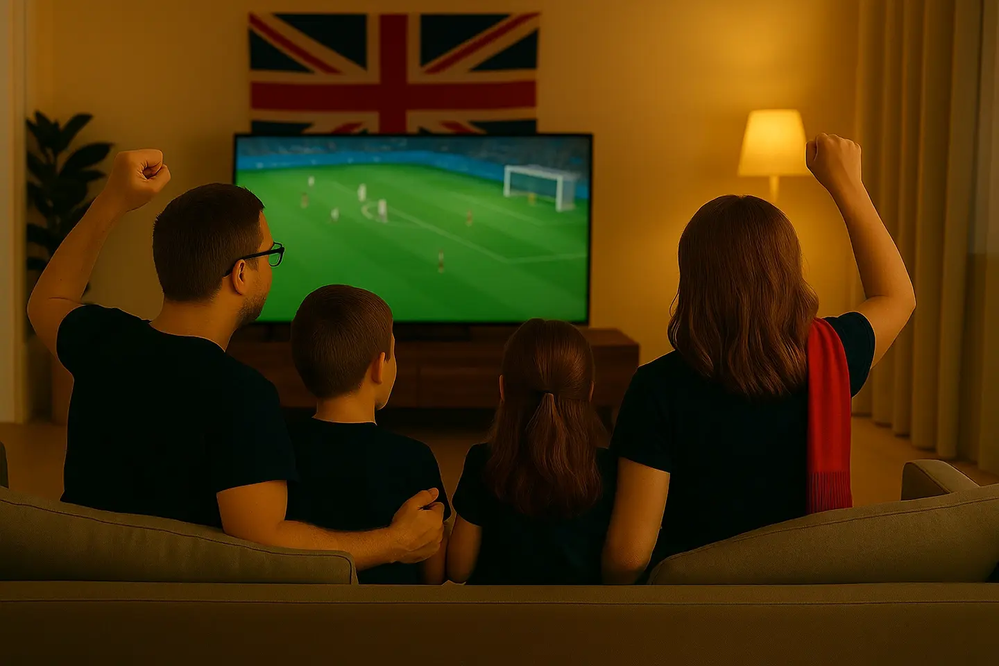 Family watching live football match using IPTV Smarters Player on Smart TV