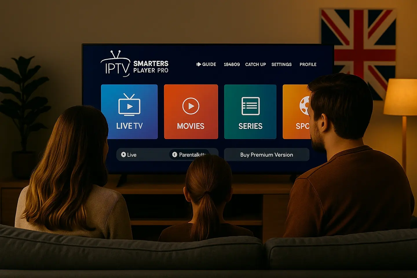 User interface of Smarters Player Pro APK on Smart TV screen using IPTV app