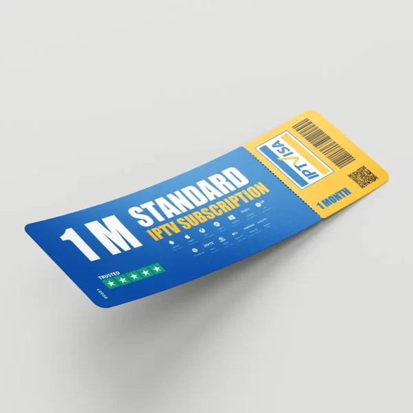 IPTVVisa 1-Month IPTV Subscription ticket design featuring IPTV Smarters Pro compatibility, British IPTV, and trusted streaming platforms