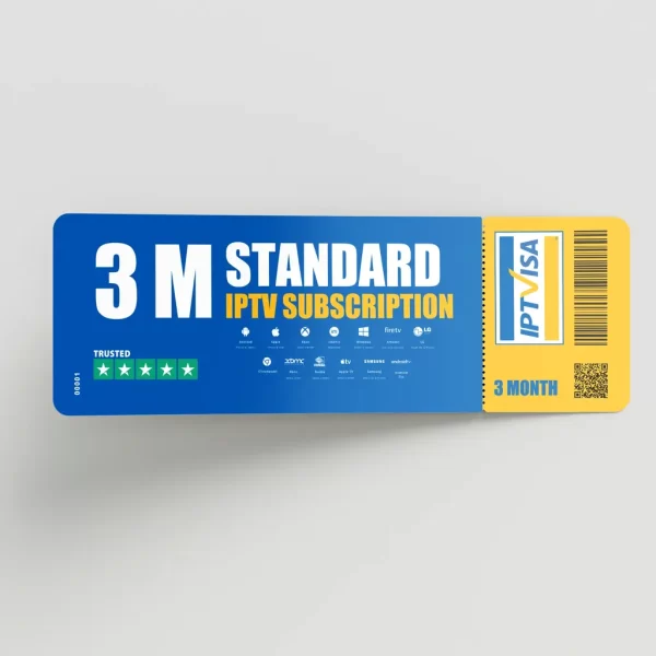 IPTV Subscription 3 Months Standard Plan by IPTVisa with IPTV Smarters Pro compatibility, best IPTV for UK and British viewers