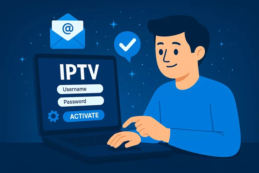 A man activating his IPTV subscription using login credentials on IPTV Smarters Pro app via smart device