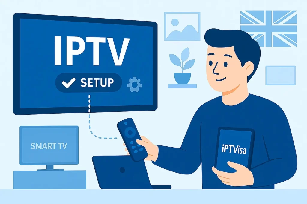 Step-by-step IPTV setup assistance using Smarters Player on multiple devices in the United Kingdom with iPTVisa.