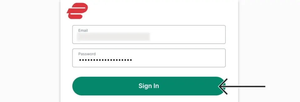 ExpressVPN login page showing email and password fields with a Sign In button for FireStick users.