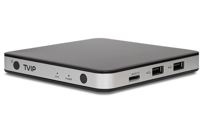 TVIP Android IPTV box with dual USB ports and microSD slot for IPTV streaming