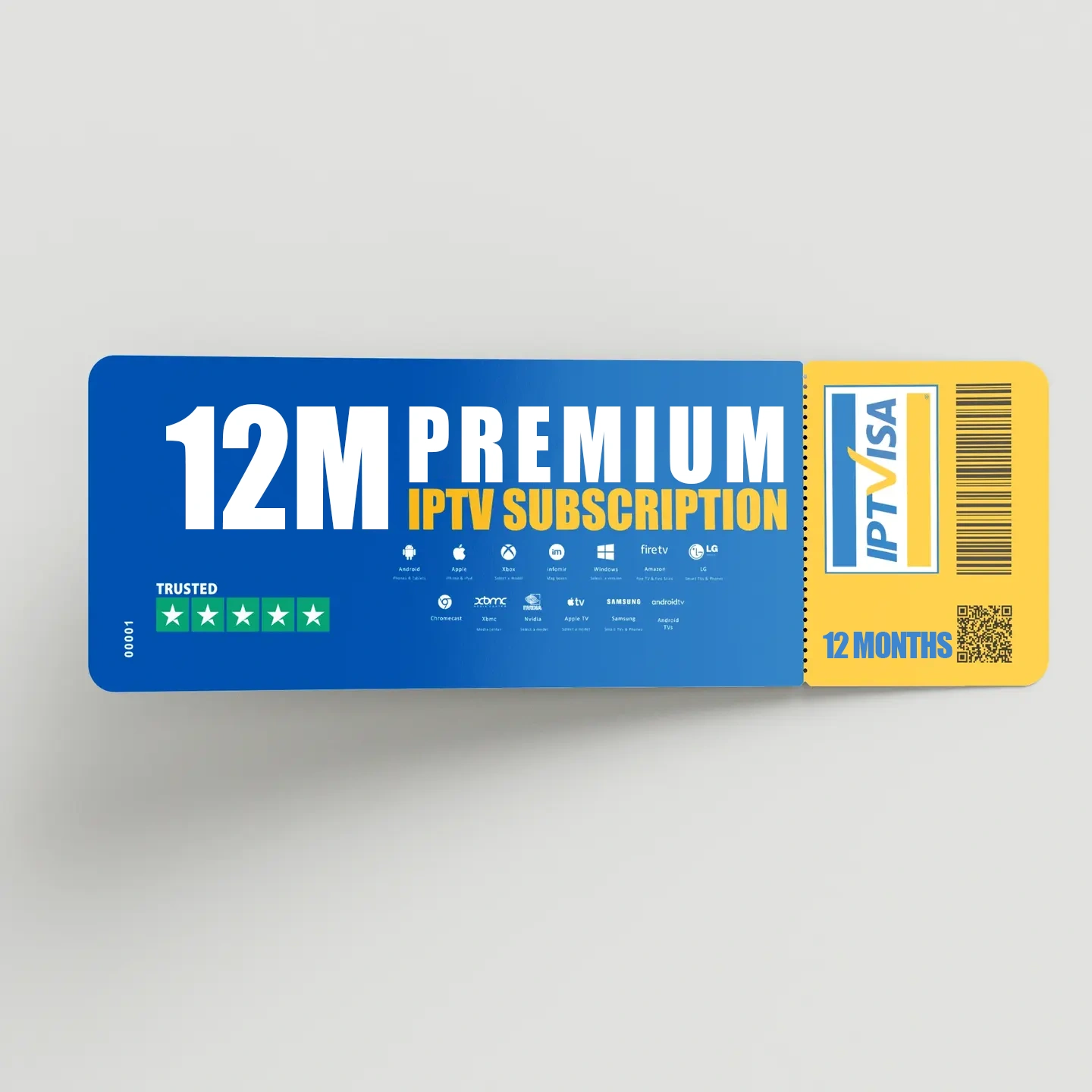 IPTV Subscription 12 Months premium ticket from IPTVisa, compatible with IPTV Smarters Pro and ideal for British IPTV and IPTV UK users.