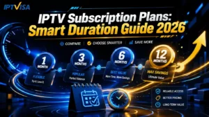 IPTV Subscription Plans Smart Duration Guide 2026 with 1 month, 3 months, 6 months, and 12 months plan comparison