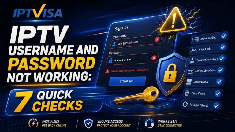 IPTV username and password not working troubleshooting guide with login error, security lock, and 7 quick checks