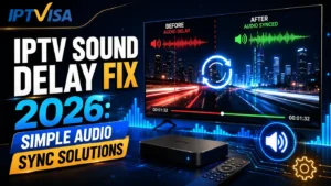 IPTV sound delay fix showing simple audio sync solutions for streaming in 2026